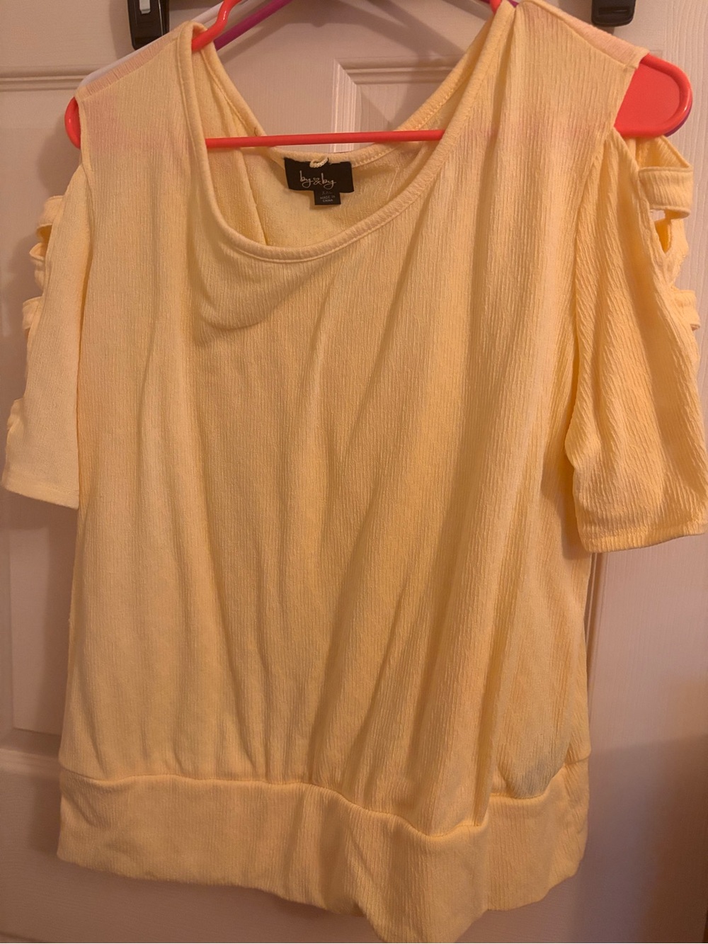 by & by Pale Yellow Cold-Shoulder Short Sleeve Top